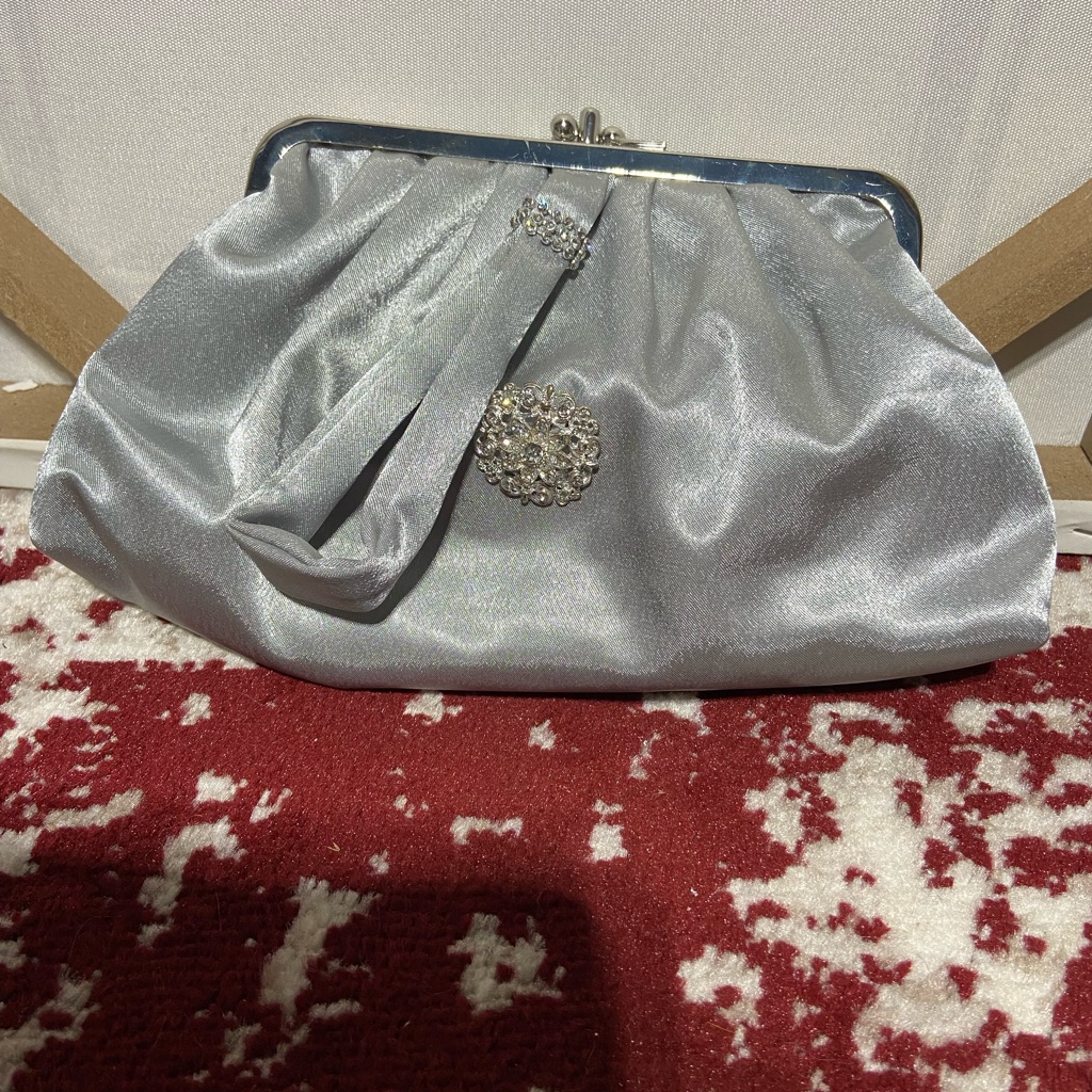 Lulu Townsend Evening Silver Tone Fabric Wristlet TripleKissLock